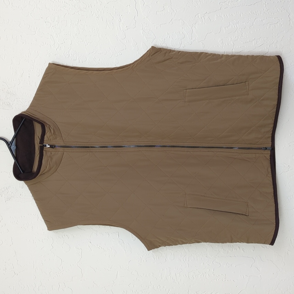 Magaschoni Tan & Brown Fleece Lined Full Zip Quilted Vest Size XL